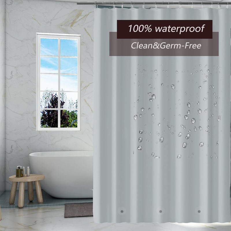 TIKABC Grey Shower Curtain Liner, 4G PEVA Shower Liner, Plastic Waterproof Shower Curtains, 72x72 inch with Grommet Holes 3 Magnetic Weights - Image 2